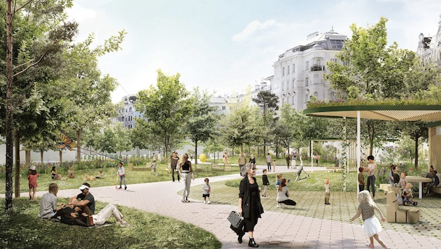 So soll der heutige Naschmarkt-Parkplatz am Ende der neuen Wiener Legislaturperiode aussehen.