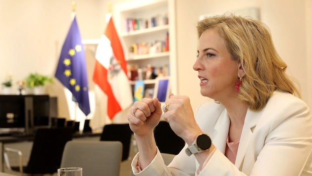 Österreichs Chefdiplomatin in ihrem neuen Büro am Minoritenplatz