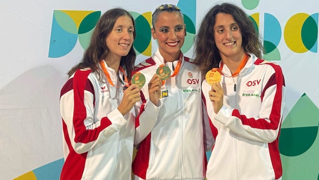 Anna-Maria, Vasiliki und Eirini Alexandri (v. li.) sammeln fleißig Medaillen.