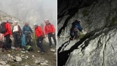 Die Bergretter konnten den Deutschen bergen (li.) und mussten mitten in der Nacht aufsteigen.
