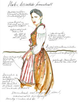 Unterlavanttaler Sommerdirndl: So beginnt alles, mit Idee, Zeichnung einer Figurine, ...