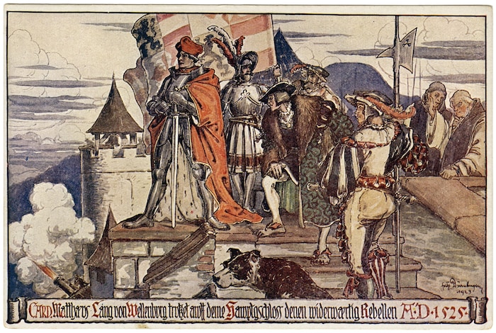 Die historisierende Darstellung zeigt Erzbischof Matthäus Lang auf der Festung. 
