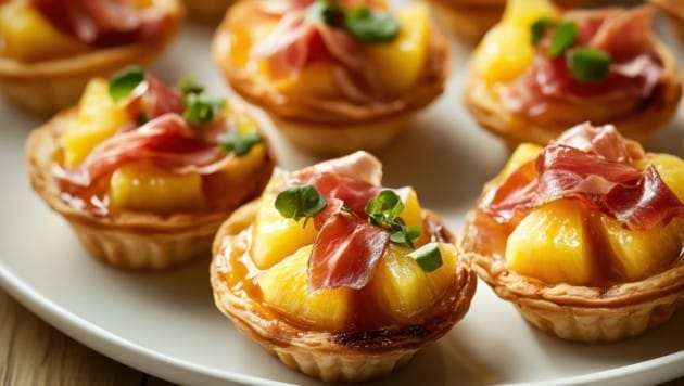 Ein kleiner Spritzer Balsamico-Creme oder ein Hauch Ziegenfrischkäse unter der Ananas verleiht ...