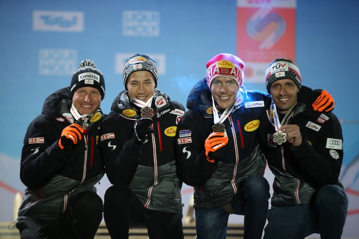 Bernhard Gruber, Mario Seidl, Franz-Josef Rehrl und Lukas Klapfer (von li. nach re.) mit der Bronzemedaille