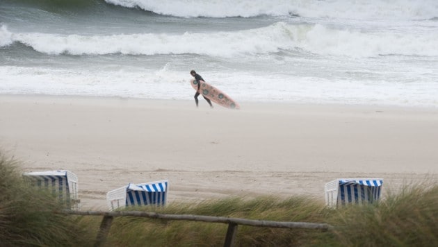 Ein Surfer in Sylt an der Nordsee
