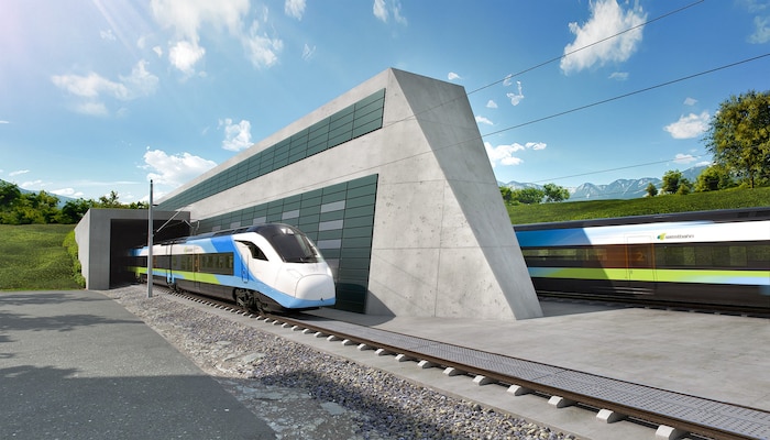Ab März 2026 werden drei Westbahn-SMILE-Garnituren die Strecke zehnmal pro Tag befahren. (Visualisierung)