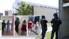 Ein Video zeigt, wie Jugendliche von der Cobra aus dem Schulgebäude begleitet werden.