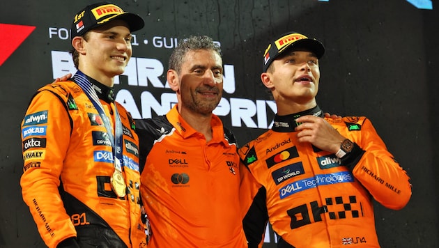 Andrea Stella mit Oscar Piastri und Lando Norris.