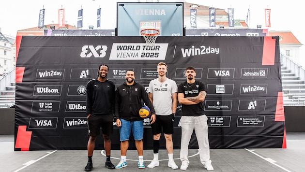 Das 3x3-Team Vienna (v. l. n. r.): Quincy Diggs, Nico Kaltenbrunner, Matthias Linortner und ...