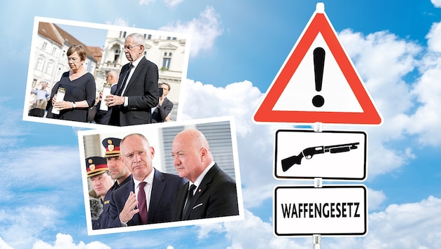 Bundespräsident Van der Bellen macht sich für ein schärferes Gesetz stark. Minister Karner und ...