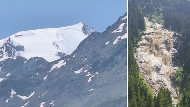 Die in Bewegung geratenen Schneemassen machten sich wenig später am Grawa-Wasserfall bemerkbar.