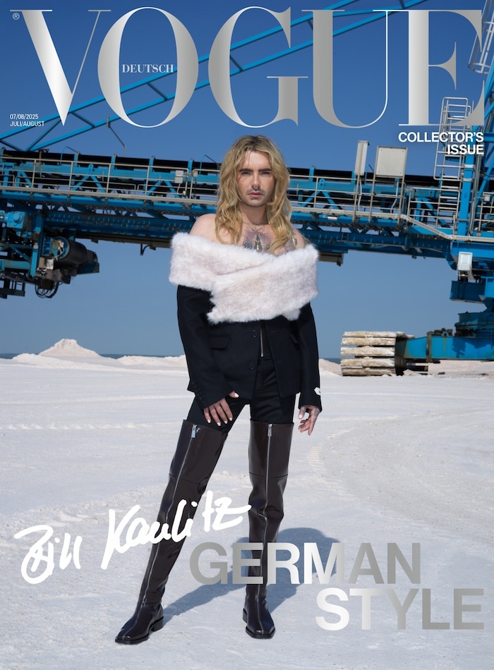 Bill am Cover der „Vogue“:  Look von Gmbh; Ohrringe und Ring von Tiffany & Co. Ketten