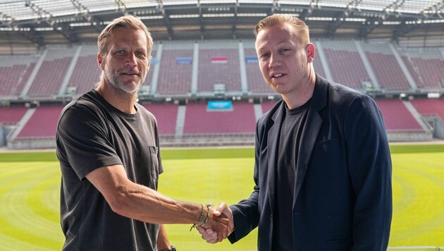 Der neue Austria-Chefcoach Rolf Landerl (li.) mit Geschäftsführer Sport Mario Brkljaca.