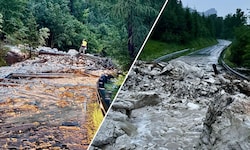 Auf der Kienbergwand Landesstraße beim Mondsee ging eine Mure ab. Zum Glück wurde niemand ...