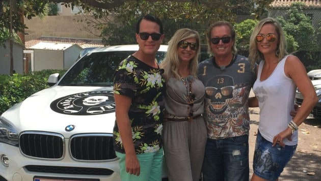 Seit Jahren eng befreundet: Gregor Glanz mit Carmen und Robert Geiss sowie Glanz‘ Partnerin ...