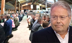 Die Bauernversammlung in einem Stall in Westendorf, Hörl ergriff am Ende das Wort.