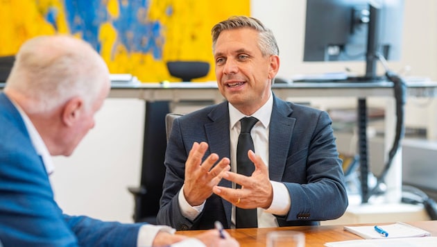 Wirtschaftsminister Wolfgang Hattmannsdorfer beim Interview mit Georg Wailand