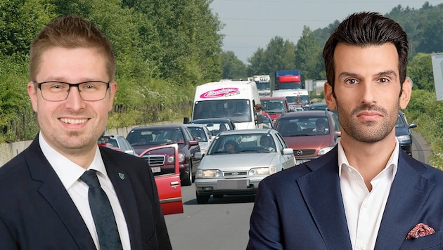 Wöllersdorfs Bürgermeister Florian Pfaffelmaier (li.) und FPÖ-Verkehrslandesrat Udo Landbauer ...