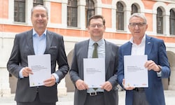 Wollen mehr Tempo bei Behördenverfahren: Kurt Maier (IV), Stefan Storr (Uni Graz), Josef Herk ...