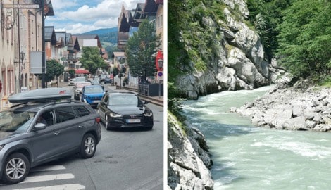 Auf dem Weg in den Süden weichen tausende Autos der Blechlawine auf der Tauernautobahn aus – um ...