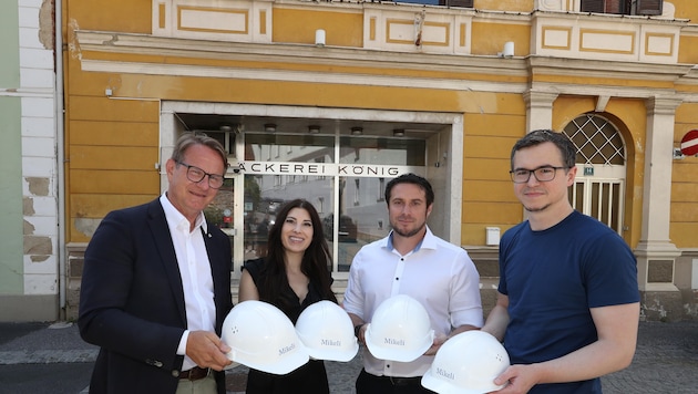 Bereit für den Baustart, v. li.: Bürgermeister Marcus Martschitsch, Laura Sophie Wannemacher (GF ...