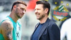 Rapid-Sportchef Markus Katzer (li.) bastelt an einem Sensations-Coup von Marko Arnautovic.