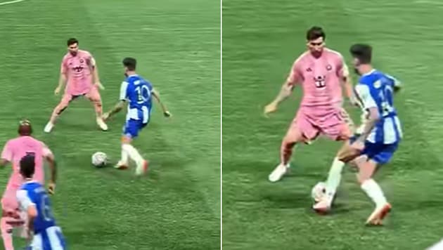 Fabio Vieira schob Lionel Messi tatsächlich ein Gurkerl. Sehr gewagt.