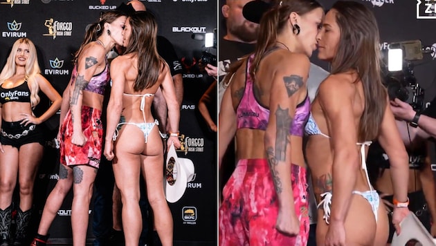 Mariya Agapova küsst ihre Kontrahentin Jessica Eye. Die das nicht lustig findet.