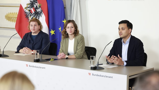 Korinna Schumann (SPÖ), Claudia Plakolm (ÖVP), Yannick Shetty (NEOS)