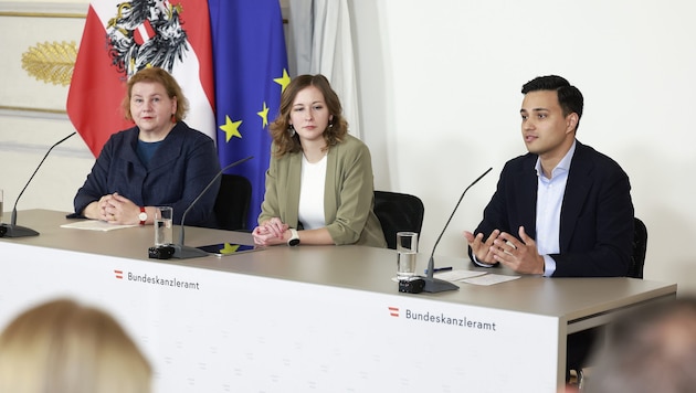 Korinna Schumann (SPÖ), Claudia Plakolm (ÖVP), Yannick Shetty (NEOS)