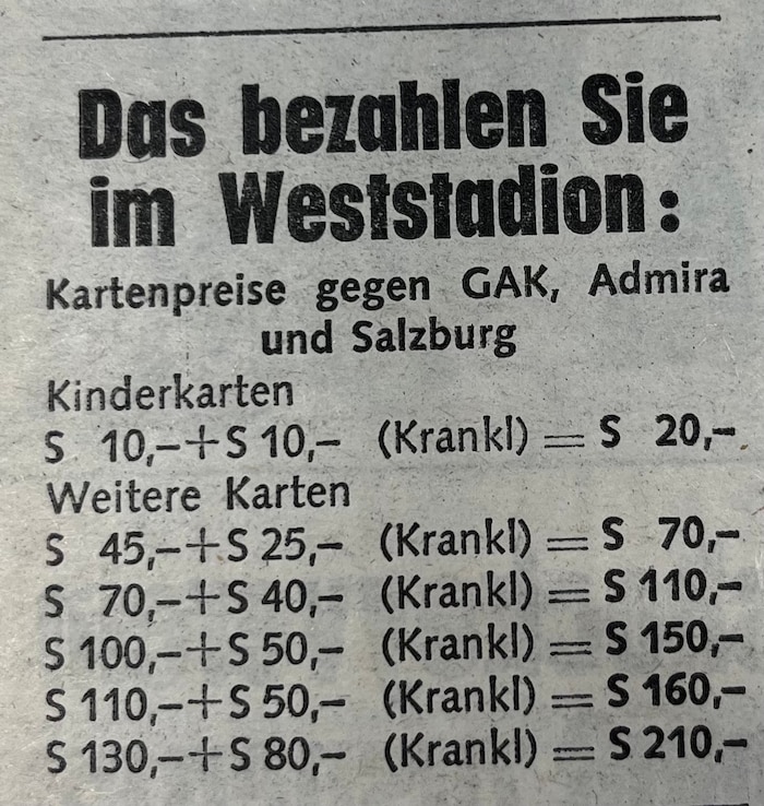 Rapid führte bei Heimspielen 1981 den Krankl-Schilling ein.