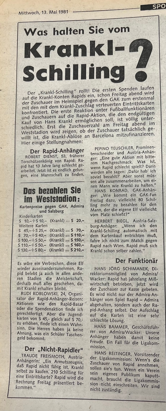 Rapid führte 1981 den Krankl-Schilling ein.
