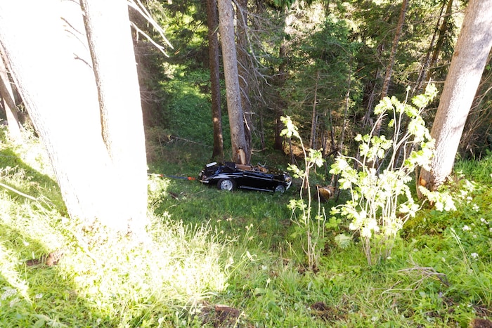 Ein Baum stoppte schlussendlich den Absturz des Fahrzeugs.