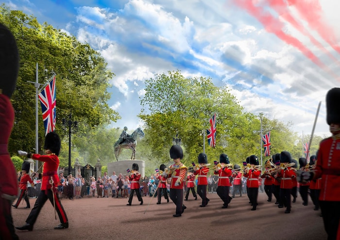 Der Entwurf zeigt eine beeindruckende Skulptur, die Britanniens verstorbene Queen Elizabeth II. ...
