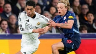 Bidstrup (re. gegen Reals Bellingham) traf beim 1:5 im Bernabeu.