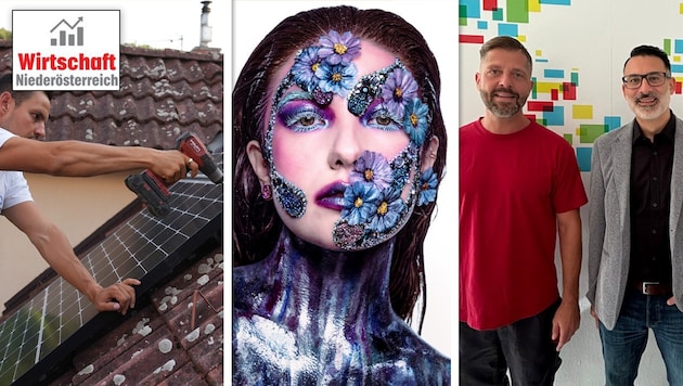 Max Wagner bei der Montage von Solaranlagen, eine von Hollywood-Visagistin Alexandra Weyrer ...