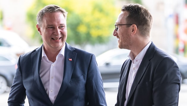 Babler (li.) und Tirols SPÖ-Chef Philip Wohlgemuth