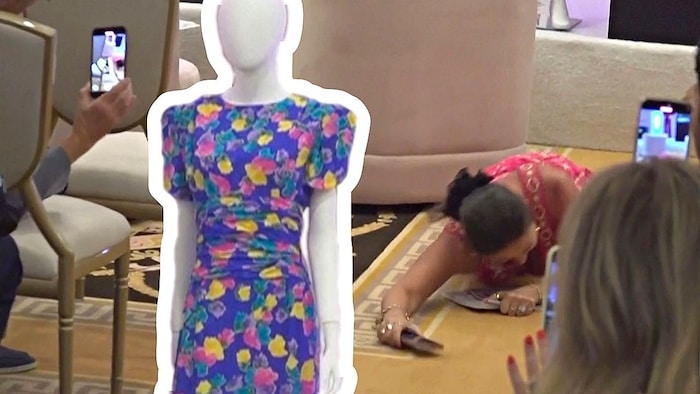 Nachdem sie das ikonische Kleid ersteigert hatte, ging Plant  wegen der Aufregung im ...