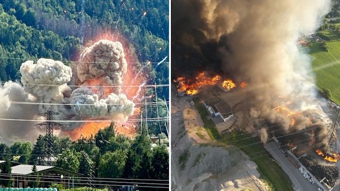 Samstag kam es zu Explosionen, rechts eine Luftaufnahme.