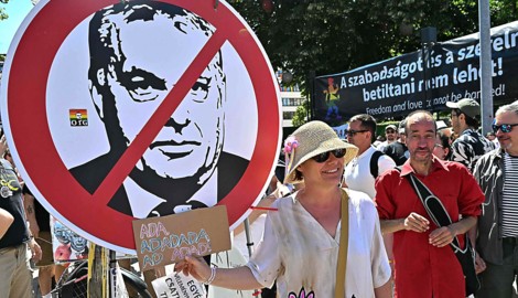 Vergangene Proteste gegen den Ungarn-Premier in Budapest: 