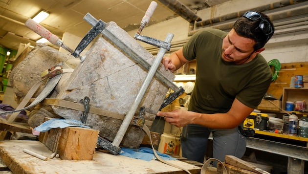 Stefan Paulischitz hat die ersten provisorischen Arbeiten bereits erledigt: Die Brüche sind bald ...