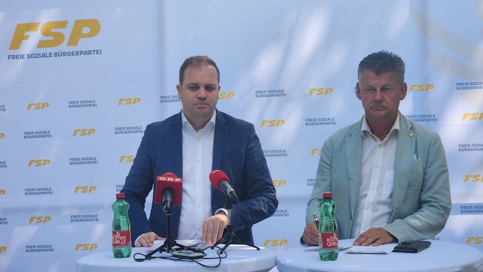 Patrick Jonke und Christian Scheider bei der Partei-Vorstellung.