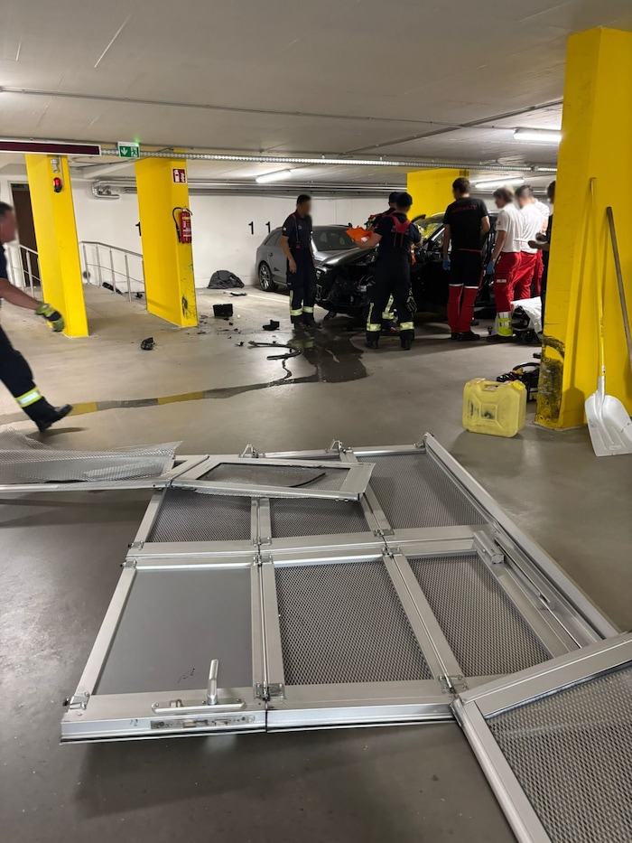 Die Berufsfeuerwehr musste die Dame aus dem verunfallten Auto bergen.