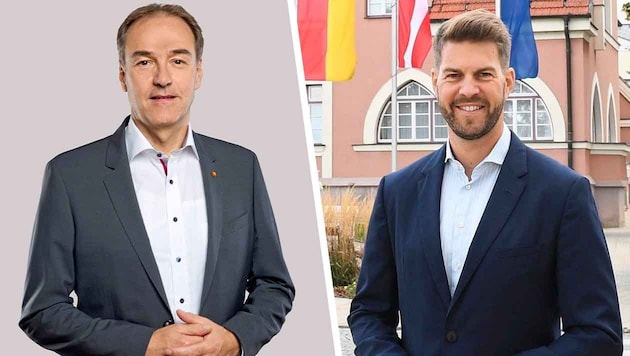 Bürgermeister Wolf (l.) nimmt Landesrat Schneemann ins Gebet: „Ich vermisse eine Politik mit ...