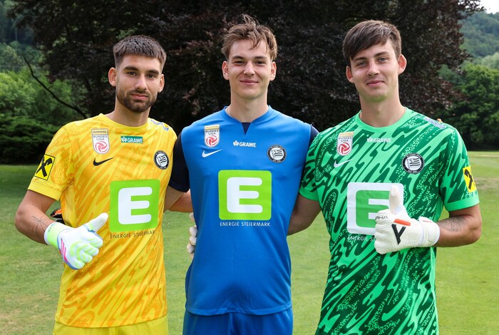 Halten heuer Sturms Kasten sauber: Matteo Bignetti, Elias Lorenz und Daniil Khudyakov (v.l.n.r.)
