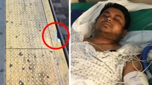 Maruf Hossain stolperte, weil aus dem Bahnsteig Material gebrochen ist.