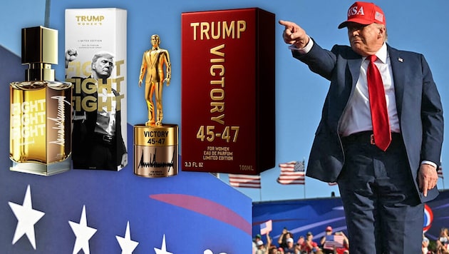 Trumps neuer Duft „Victory“ sowie das 2024 erschienene „Fight, fight, fight“.