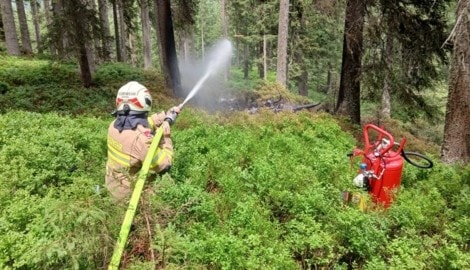 Löscheinsatz im Wald unweit der Absturzstelle