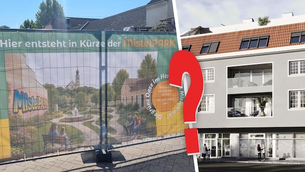 Zwei computergenerierte Ansichten: Die historischen Häuser sind abgerissen. Ein ...