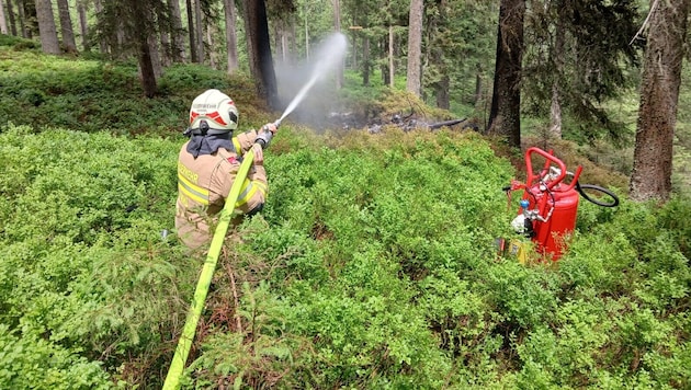 Feuerwehr löschte Brand nach Flugzeugabsturz.